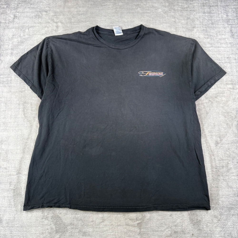 Famous Guitars Shirt Mens 2XL Black Vintage Double Sided Faded Grunge Rock Music